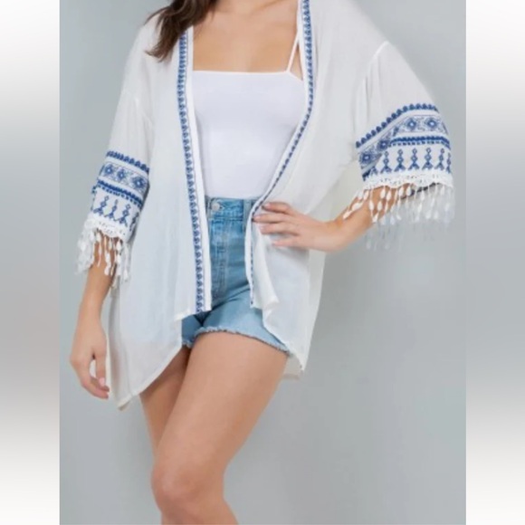 Entro Bohemian open cardigan top embroidered fringe medium/large - Picture 1 of 10